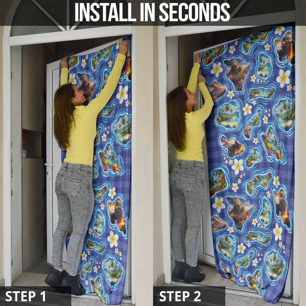 Hawaiian Island Shapes-Iconic Landscape Door Cover with Plumeria and Palaka Blue Color LT03 - Polynesian Pride