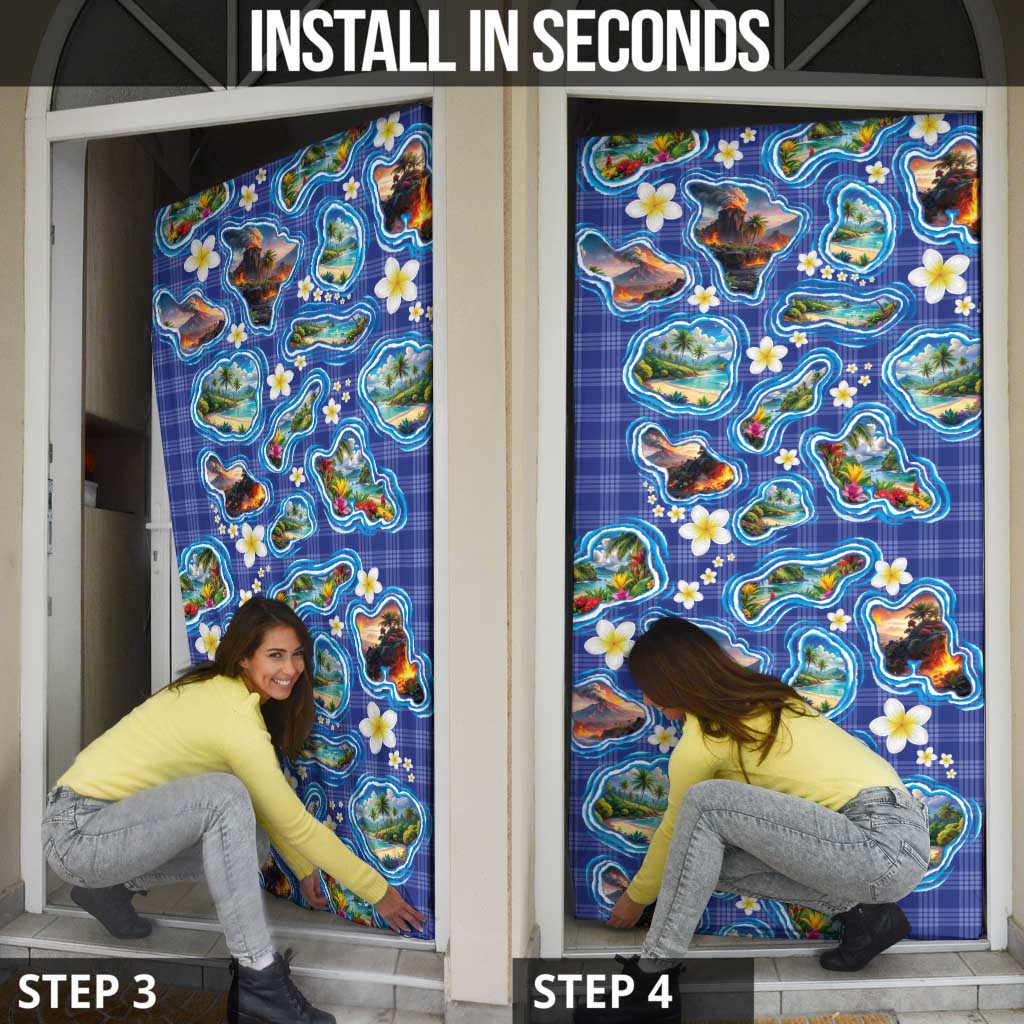 Hawaiian Island Shapes-Iconic Landscape Door Cover with Plumeria and Palaka Blue Color LT03 - Polynesian Pride