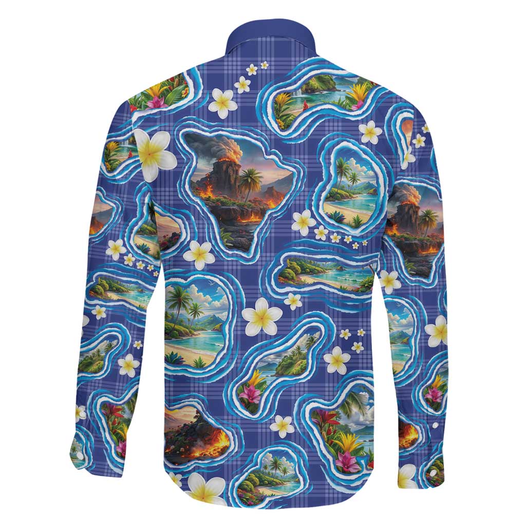 Hawaiian Island Shapes-Iconic Landscape Family Matching Mermaid Dress and Hawaiian Shirt with Plumeria and Palaka Blue Color LT03 - Polynesian Pride