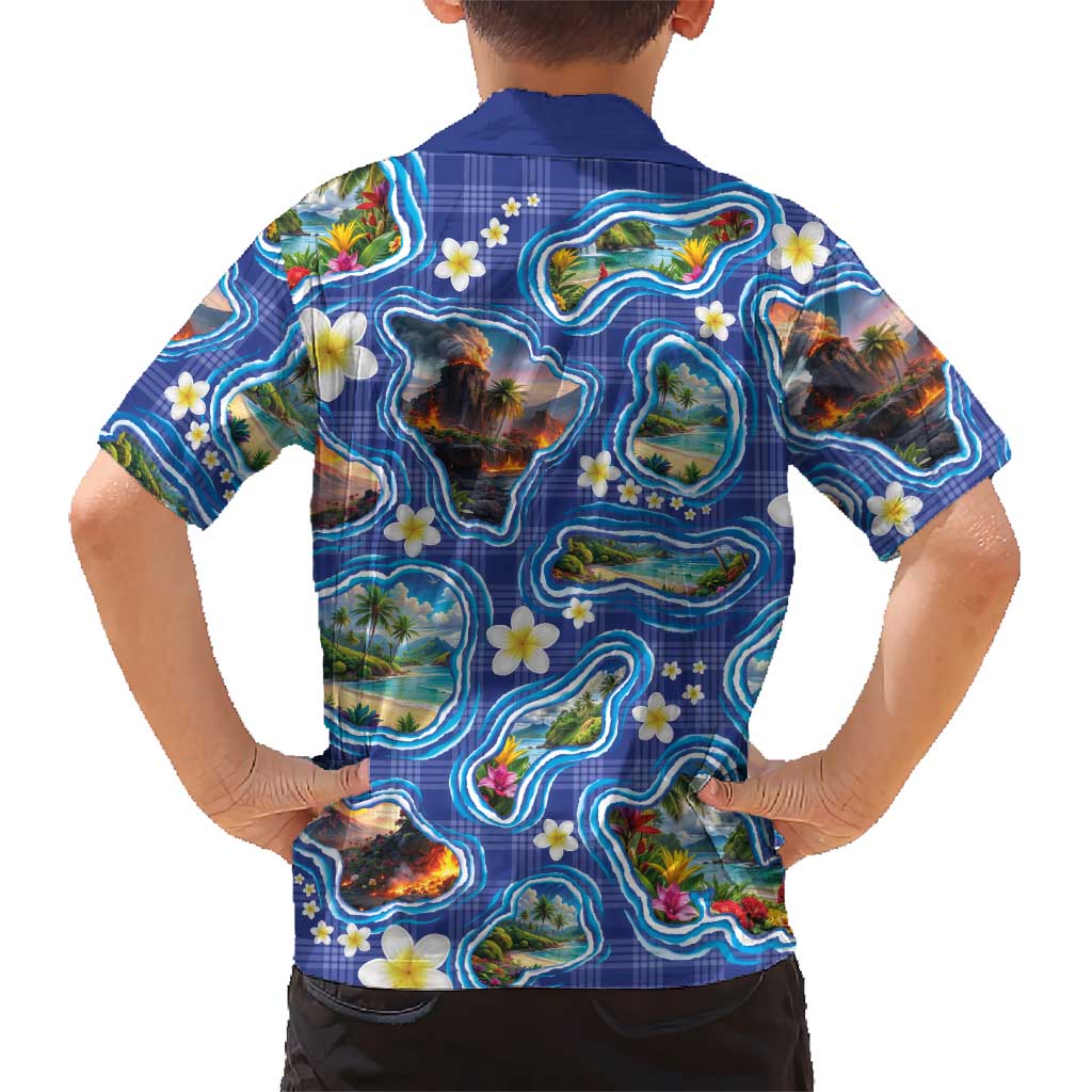 Hawaiian Island Shapes-Iconic Landscape Family Matching Off Shoulder Maxi Dress and Hawaiian Shirt with Plumeria and Palaka Blue Color LT03 - Polynesian Pride
