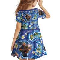 Hawaiian Island Shapes-Iconic Landscape Family Matching Off Shoulder Short Dress and Hawaiian Shirt with Plumeria and Palaka Blue Color LT03 - Polynesian Pride