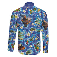 Hawaiian Island Shapes-Iconic Landscape Family Matching Off Shoulder Short Dress and Hawaiian Shirt with Plumeria and Palaka Blue Color LT03 - Polynesian Pride