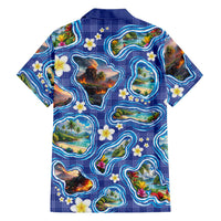 Hawaiian Island Shapes-Iconic Landscape Family Matching Puletasi and Hawaiian Shirt with Plumeria and Palaka Blue Color LT03 - Polynesian Pride