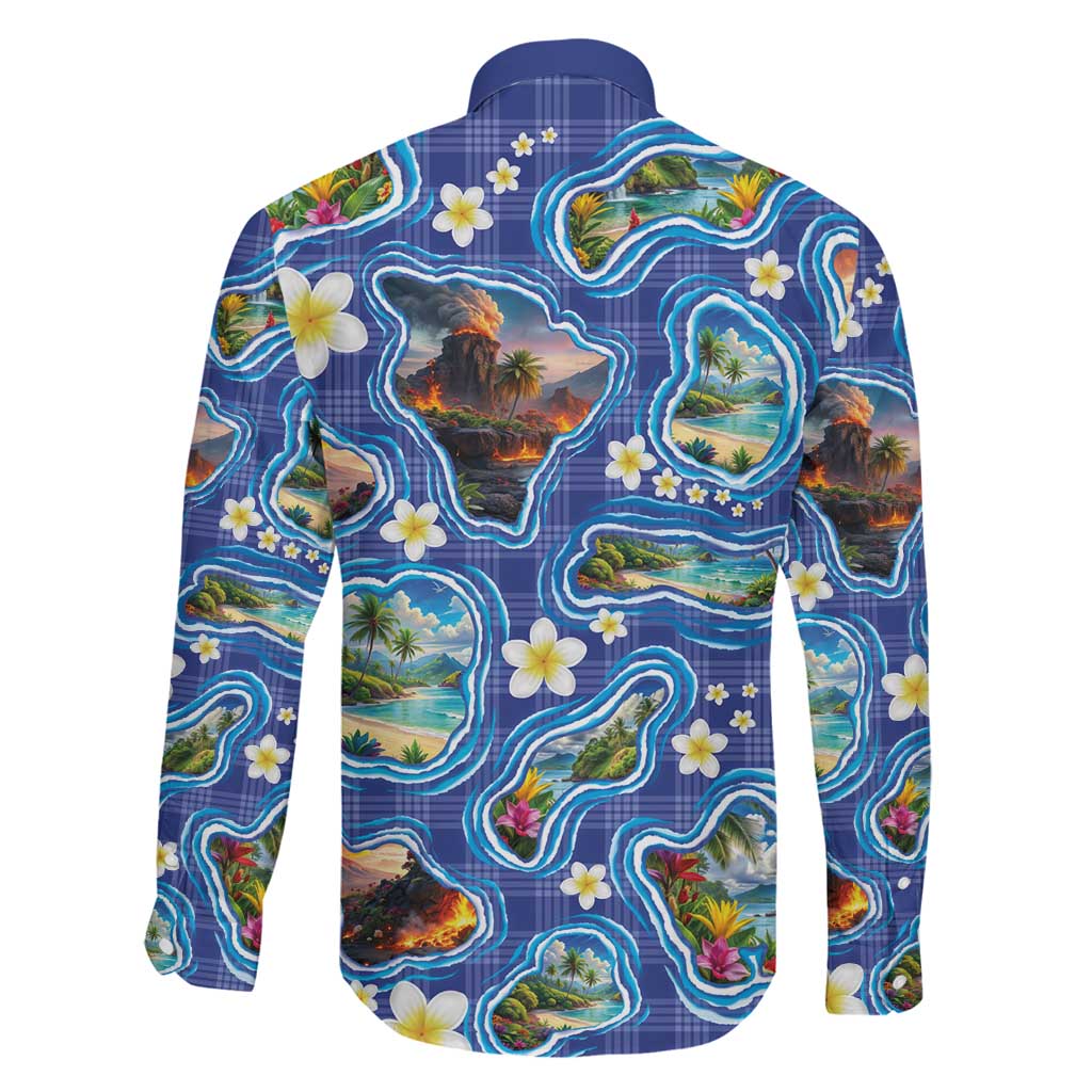 Hawaiian Island Shapes-Iconic Landscape Family Matching Short Sleeve Bodycon Dress and Hawaiian Shirt with Plumeria and Palaka Blue Color LT03 - Polynesian Pride