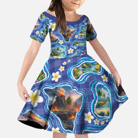 Hawaiian Island Shapes-Iconic Landscape Family Matching Summer Maxi Dress and Hawaiian Shirt with Plumeria and Palaka Blue Color LT03 Daughter's Dress Blue - Polynesian Pride