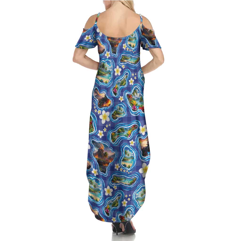 Hawaiian Island Shapes-Iconic Landscape Family Matching Summer Maxi Dress and Hawaiian Shirt with Plumeria and Palaka Blue Color LT03 - Polynesian Pride