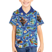 Hawaiian Island Shapes-Iconic Landscape Family Matching Summer Maxi Dress and Hawaiian Shirt with Plumeria and Palaka Blue Color LT03 Son's Shirt Blue - Polynesian Pride