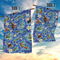 Hawaiian Island Shapes-Iconic Landscape Garden Flag with Plumeria and Palaka Blue Color LT03 - Polynesian Pride