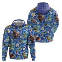 Hawaiian Island Shapes-Iconic Landscape Hoodie with Plumeria and Palaka Blue Color LT03 - Polynesian Pride