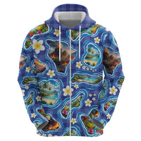 Hawaiian Island Shapes-Iconic Landscape Hoodie with Plumeria and Palaka Blue Color LT03 - Polynesian Pride