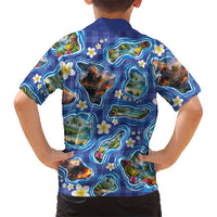 Hawaiian Island Shapes-Iconic Landscape Kid Hawaiian Shirt with Plumeria and Palaka Blue Color LT03 - Polynesian Pride