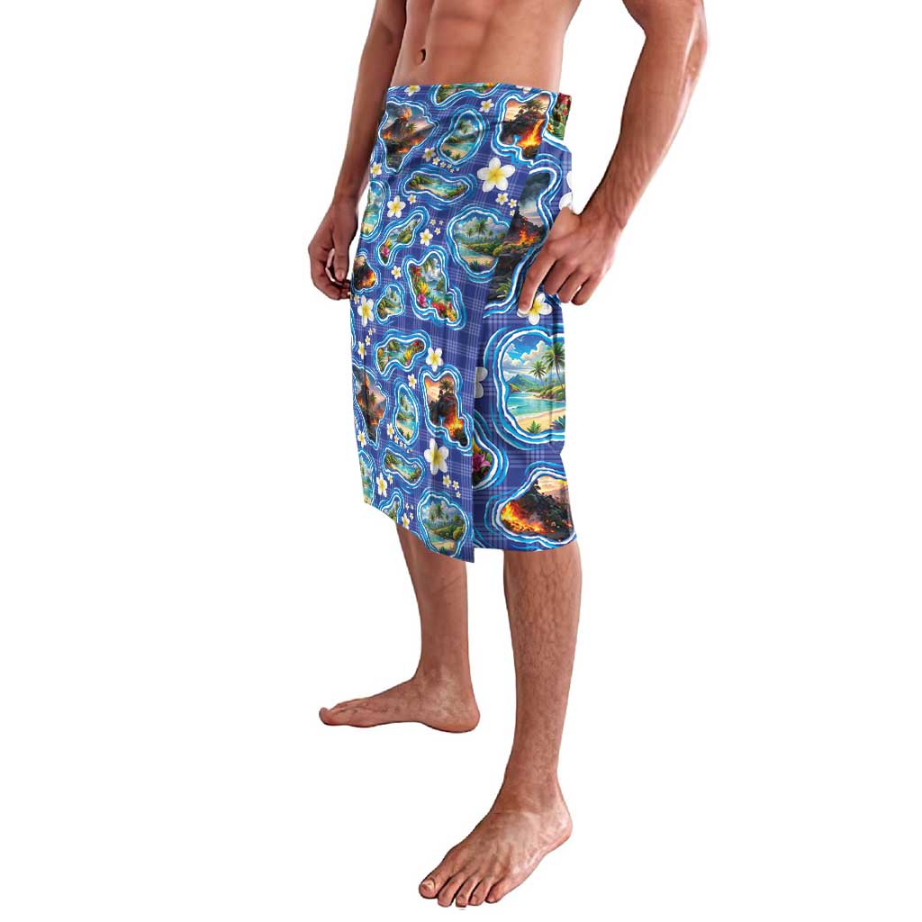 Hawaiian Island Shapes-Iconic Landscape Lavalava with Plumeria and Palaka Blue Color