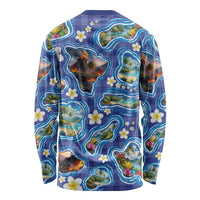 Hawaiian Island Shapes-Iconic Landscape Long Sleeve Shirt with Plumeria and Palaka Blue Color LT03 - Polynesian Pride