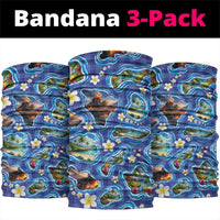 Hawaiian Island Shapes-Iconic Landscape Neck Gaiter with Plumeria and Palaka Blue Color LT03 package One Size: 25*50cm Blue - Polynesian Pride