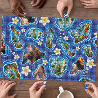 Hawaiian Island Shapes-Iconic Landscape Puzzle with Plumeria and Palaka Blue Color