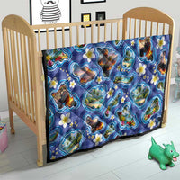 Hawaiian Island Shapes-Iconic Landscape Quilt with Plumeria and Palaka Blue Color LT03 - Polynesian Pride