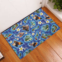 Hawaiian Island Shapes-Iconic Landscape Rubber Doormat with Plumeria and Palaka Blue Color LT03 - Polynesian Pride