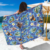Hawaiian Island Shapes-Iconic Landscape Sarong with Plumeria and Palaka Blue Color LT03 One Size 44 x 66 inches Blue - Polynesian Pride