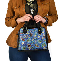 Hawaiian Island Shapes-Iconic Landscape Shoulder Handbag with Plumeria and Palaka Blue Color LT03 - Polynesian Pride