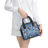Hawaiian Island Shapes-Iconic Landscape Shoulder Handbag with Plumeria and Palaka Blue Color LT03 - Polynesian Pride