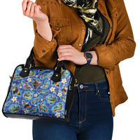 Hawaiian Island Shapes-Iconic Landscape Shoulder Handbag with Plumeria and Palaka Blue Color LT03 - Polynesian Pride