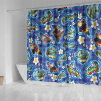 Hawaiian Island Shapes-Iconic Landscape Shower Curtain with Plumeria and Palaka Blue Color LT03 - Polynesian Pride