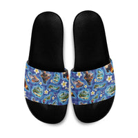 Hawaiian Island Shapes-Iconic Landscape Slide Sandals with Plumeria and Palaka Blue Color LT03 Blue - Polynesian Pride