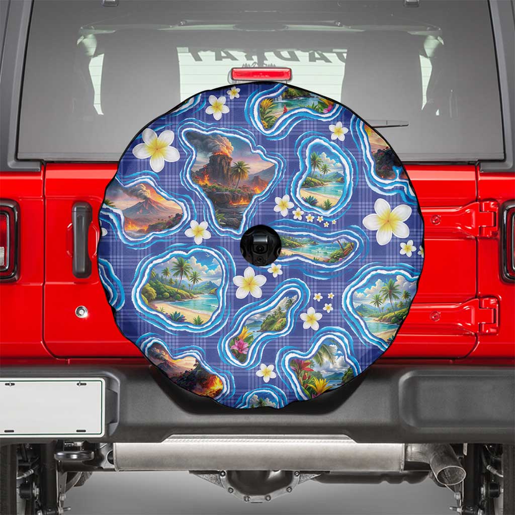 Hawaiian Island Shapes-Iconic Landscape Spare Tire Cover with Plumeria and Palaka Blue Color LT03 - Polynesian Pride