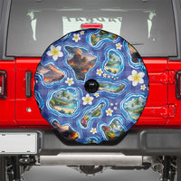 Hawaiian Island Shapes-Iconic Landscape Spare Tire Cover with Plumeria and Palaka Blue Color LT03 - Polynesian Pride