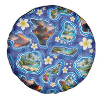 Hawaiian Island Shapes-Iconic Landscape Spare Tire Cover with Plumeria and Palaka Blue Color LT03 - Polynesian Pride