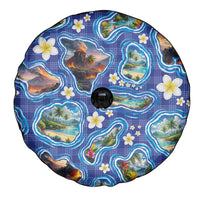 Hawaiian Island Shapes-Iconic Landscape Spare Tire Cover with Plumeria and Palaka Blue Color LT03 - Polynesian Pride