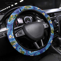 Hawaiian Island Shapes-Iconic Landscape Steering Wheel Cover with Plumeria and Palaka Blue Color LT03 Universal Fit Blue - Polynesian Pride