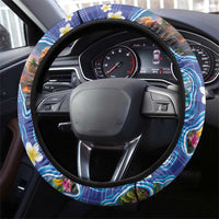 Hawaiian Island Shapes-Iconic Landscape Steering Wheel Cover with Plumeria and Palaka Blue Color LT03 - Polynesian Pride