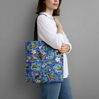 Hawaiian Island Shapes-Iconic Landscape Tote Bag with Plumeria and Palaka Blue Color LT03 - Polynesian Pride
