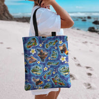 Hawaiian Island Shapes-Iconic Landscape Tote Bag with Plumeria and Palaka Blue Color LT03 - Polynesian Pride