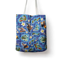 Hawaiian Island Shapes-Iconic Landscape Tote Bag with Plumeria and Palaka Blue Color LT03 - Polynesian Pride