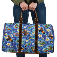 Hawaiian Island Shapes-Iconic Landscape Travel Bag with Plumeria and Palaka Blue Color LT03 Blue - Polynesian Pride
