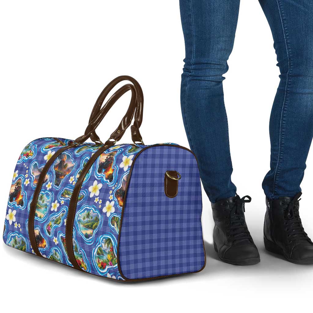 Hawaiian Island Shapes-Iconic Landscape Travel Bag with Plumeria and Palaka Blue Color LT03 - Polynesian Pride