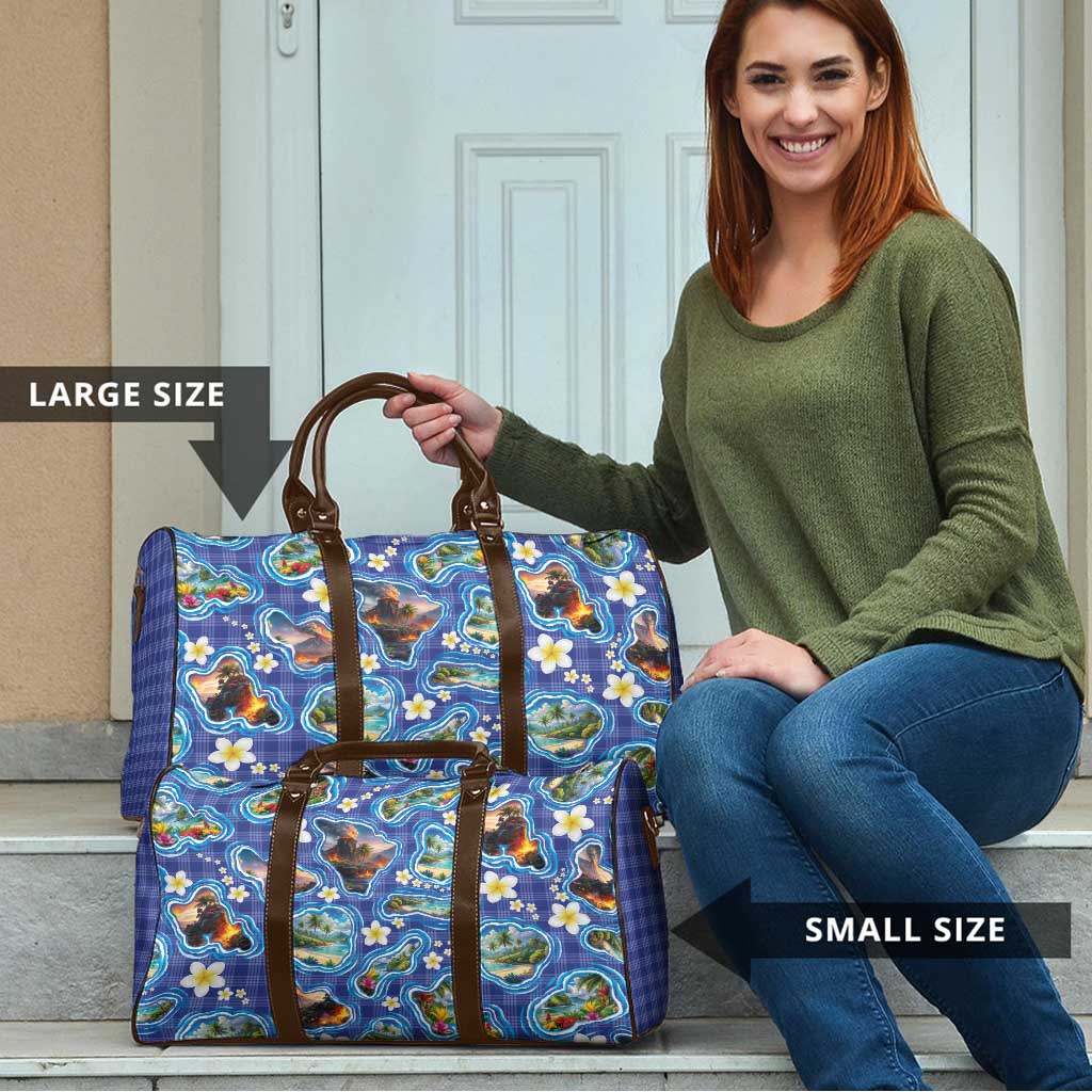 Hawaiian Island Shapes-Iconic Landscape Travel Bag with Plumeria and Palaka Blue Color LT03 - Polynesian Pride