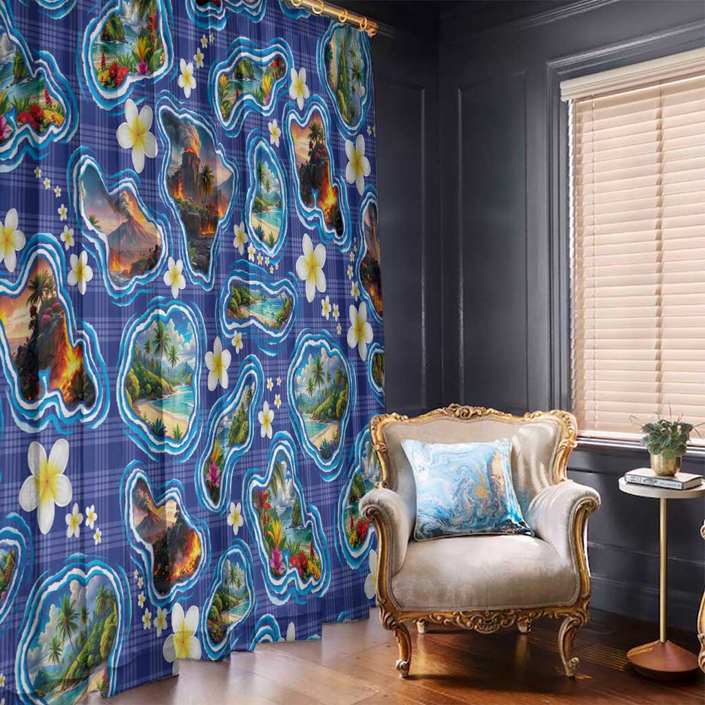 Hawaiian Island Shapes-Iconic Landscape Window Curtain with Plumeria and Palaka Blue Color LT03 - Polynesian Pride
