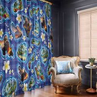 Hawaiian Island Shapes-Iconic Landscape Window Curtain with Plumeria and Palaka Blue Color LT03 - Polynesian Pride