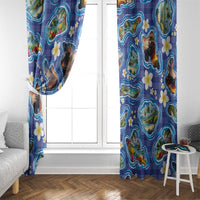 Hawaiian Island Shapes-Iconic Landscape Window Curtain with Plumeria and Palaka Blue Color LT03 - Polynesian Pride