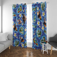 Hawaiian Island Shapes-Iconic Landscape Window Curtain with Plumeria and Palaka Blue Color LT03 With Grommets Blue - Polynesian Pride
