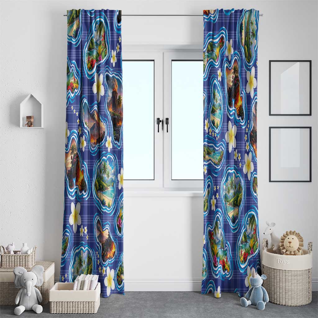Hawaiian Island Shapes-Iconic Landscape Window Curtain with Plumeria and Palaka Blue Color LT03 - Polynesian Pride