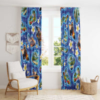 Hawaiian Island Shapes-Iconic Landscape Window Curtain with Plumeria and Palaka Blue Color LT03 - Polynesian Pride