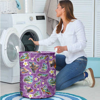 Hawaiian Island Shapes-Iconic Landscape Laundry Basket with Plumeria and Palaka Purple Color LT03 - Polynesian Pride