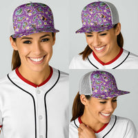 Hawaiian Island Shapes-Iconic Landscape Baseball Net Cap with Plumeria and Palaka Purple Color LT03 - Polynesian Pride