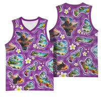 Hawaiian Island Shapes-Iconic Landscape Basketball Jersey with Plumeria and Palaka Purple Color LT03 - Polynesian Pride