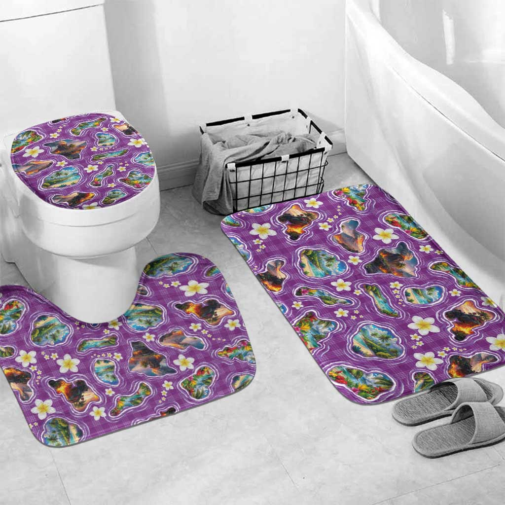 Hawaiian Island Shapes-Iconic Landscape Bathroom Set with Plumeria and Palaka Purple Color LT03 Mat Set Only (3 pcs) One Size Purple - Polynesian Pride