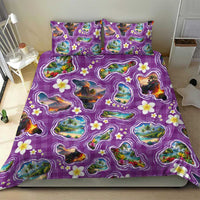 Hawaiian Island Shapes-Iconic Landscape Bedding Set with Plumeria and Palaka Purple Color LT03 - Polynesian Pride